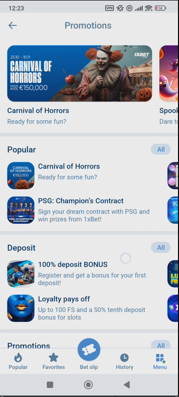 1xBet Bonuses in the Application